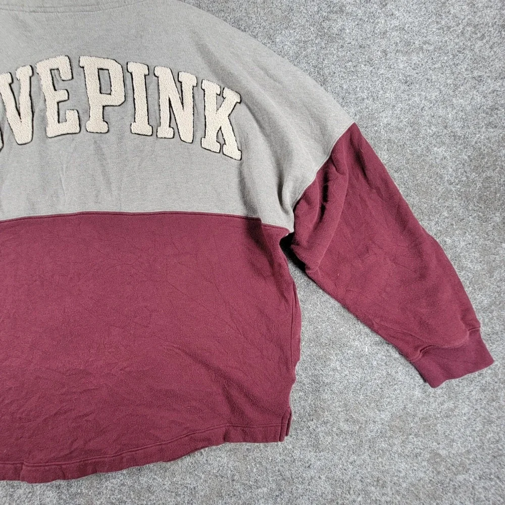 Victoria's Secret Varsity 1/2-Zip Sweatshirt Womens XL Gray‎ Maroon Love Pink